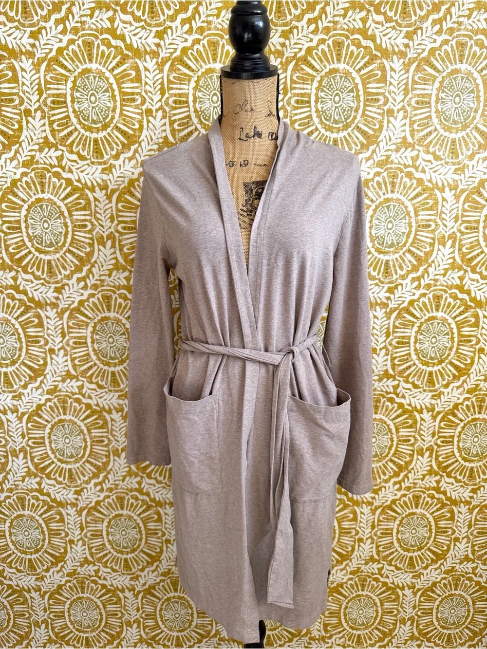 PACT Cool Stretch Organic Cotton Lounge Duster Robe in Oat Heather Sz S